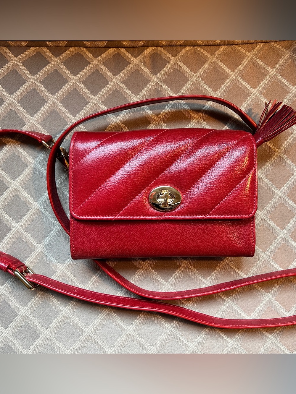 Tusk Red Leather Purse Quilted Small Flap Over Crossbody Bag
